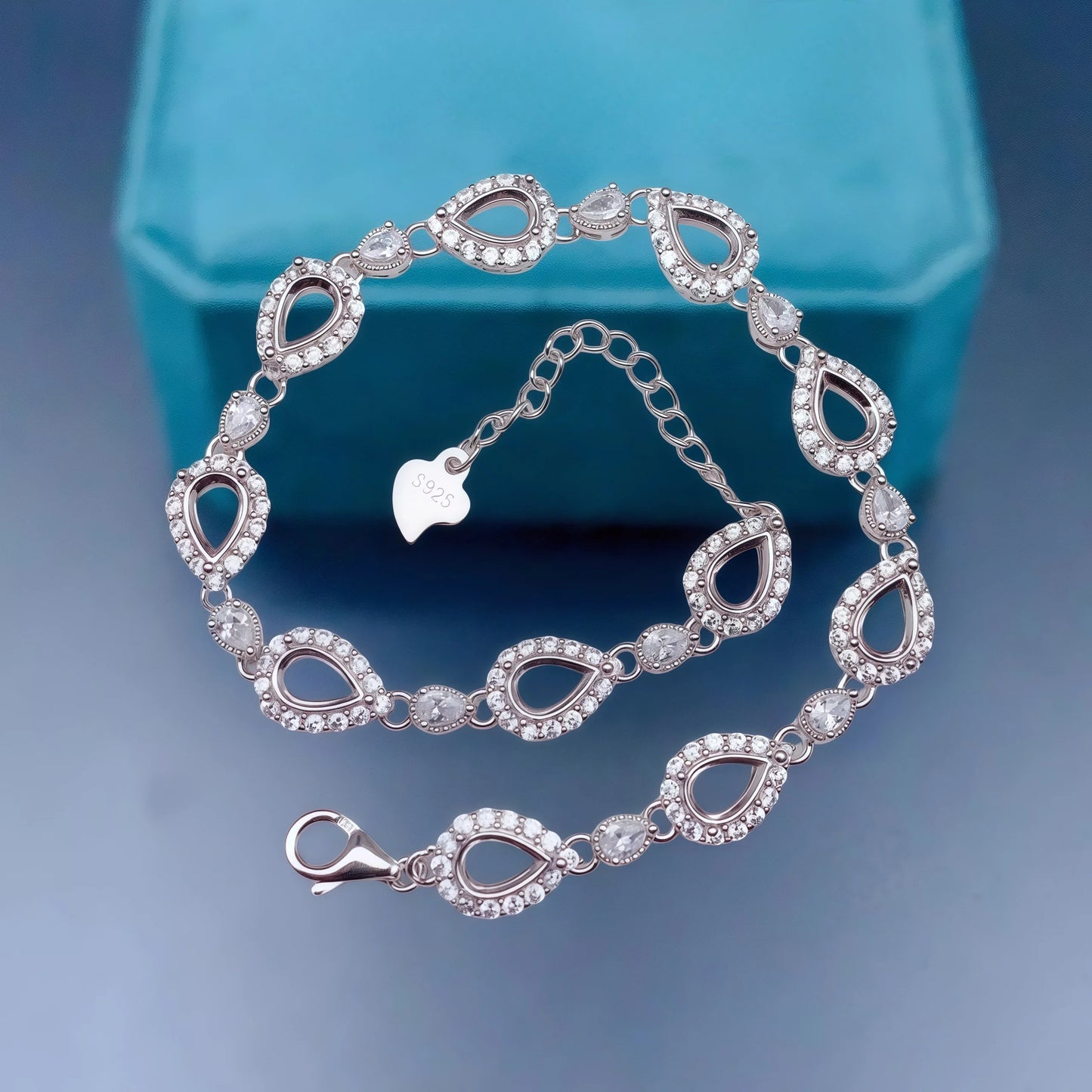 L  S925 Sterling Silver DIY Empty Bracelet Holder Settings 4*6mm Water Drop Stone Fine Charm Jewelry Design Luxury Zircon for Wo