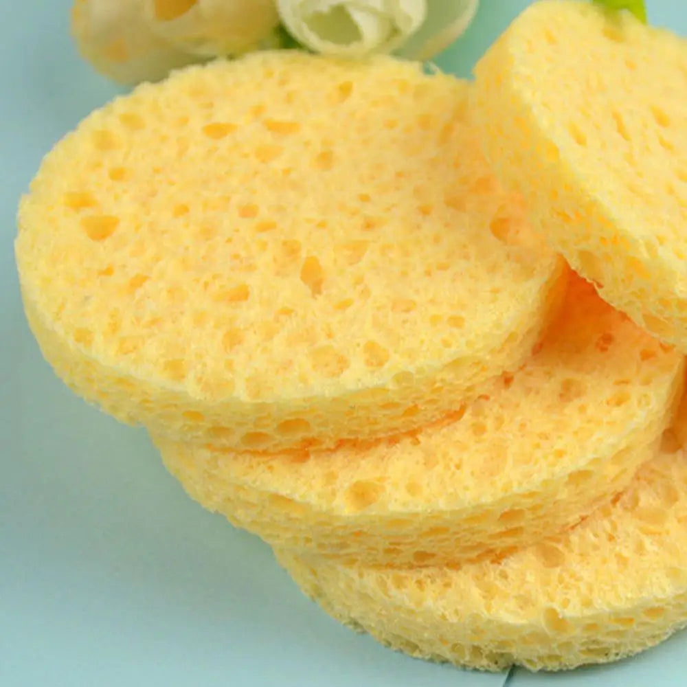 10pcs 6-9cm Yellow Face Round Makeup Remover Tool Wood Sponge Cellulose Cosmetic Puff Cleansing Sponge Facial Washing Sponge