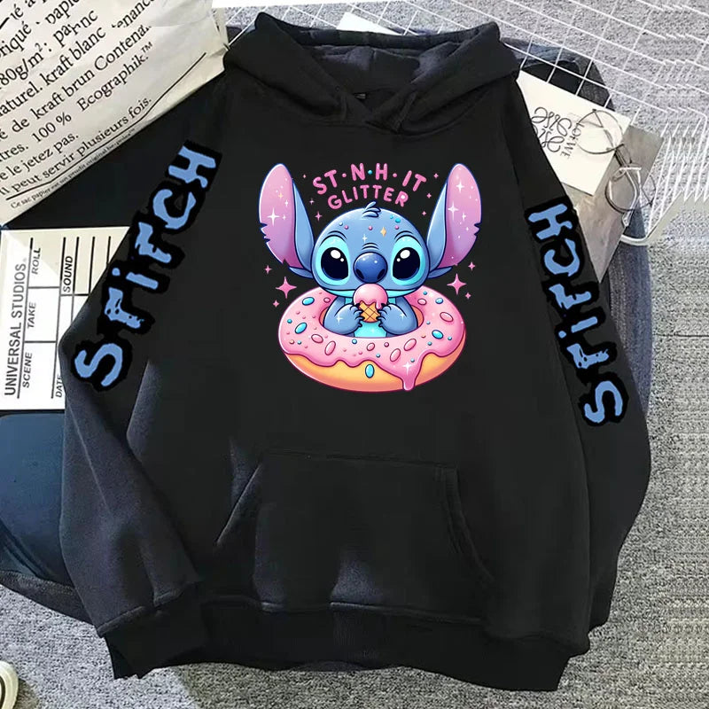 Luxury Brand Women's Hoodies Disney Lilo & Stitch Harajuku Jackets Japanese Fashion Winter Sweaters Women's Warm Sweatshirts