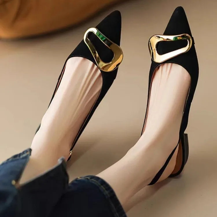 Suede Women Shoes Pointed Toe Fashion Sandals 2025 Summer Slingback Dress Shoes Casual Slip on Pumps Low Heel Chaussure Femme