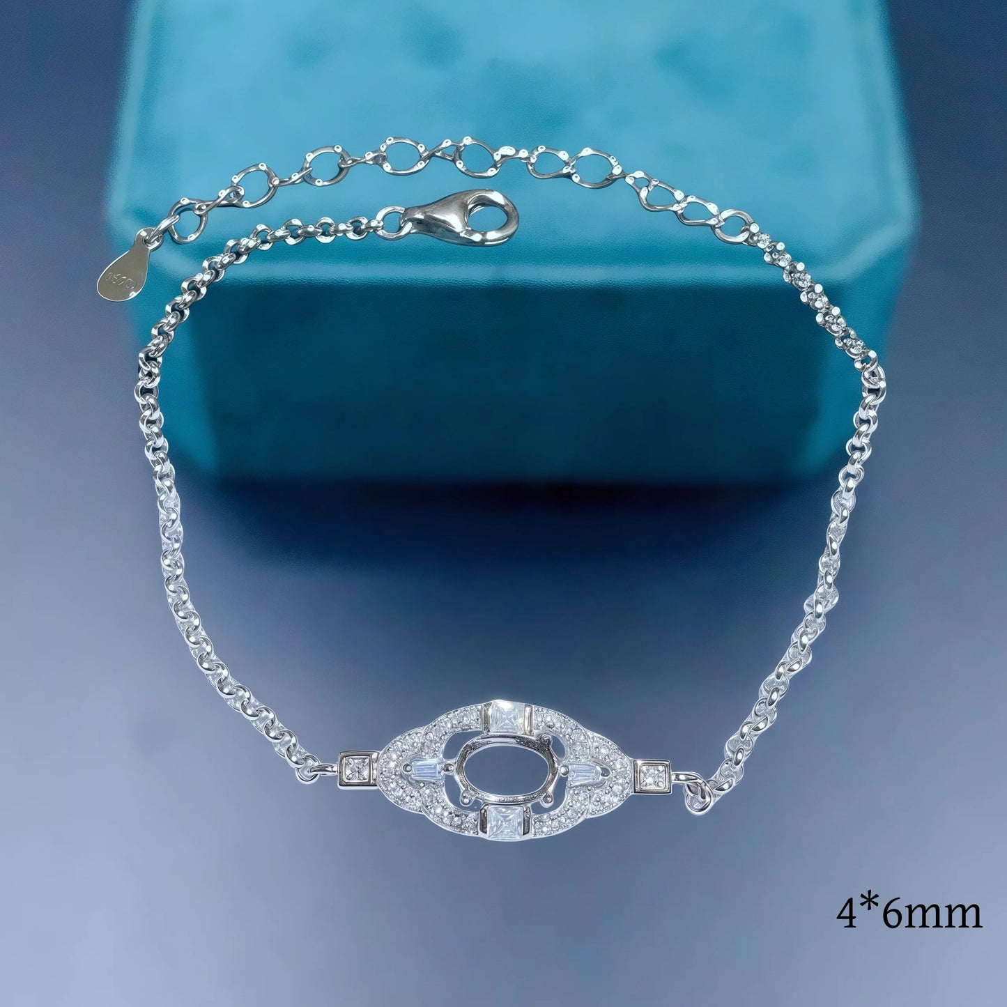L  S925 Sterling Silver DIY Empty Bracelet Holder Settings 4*6mm Ellipse Stone Fine Charm Jewelry Simple Zircon Design for Woman