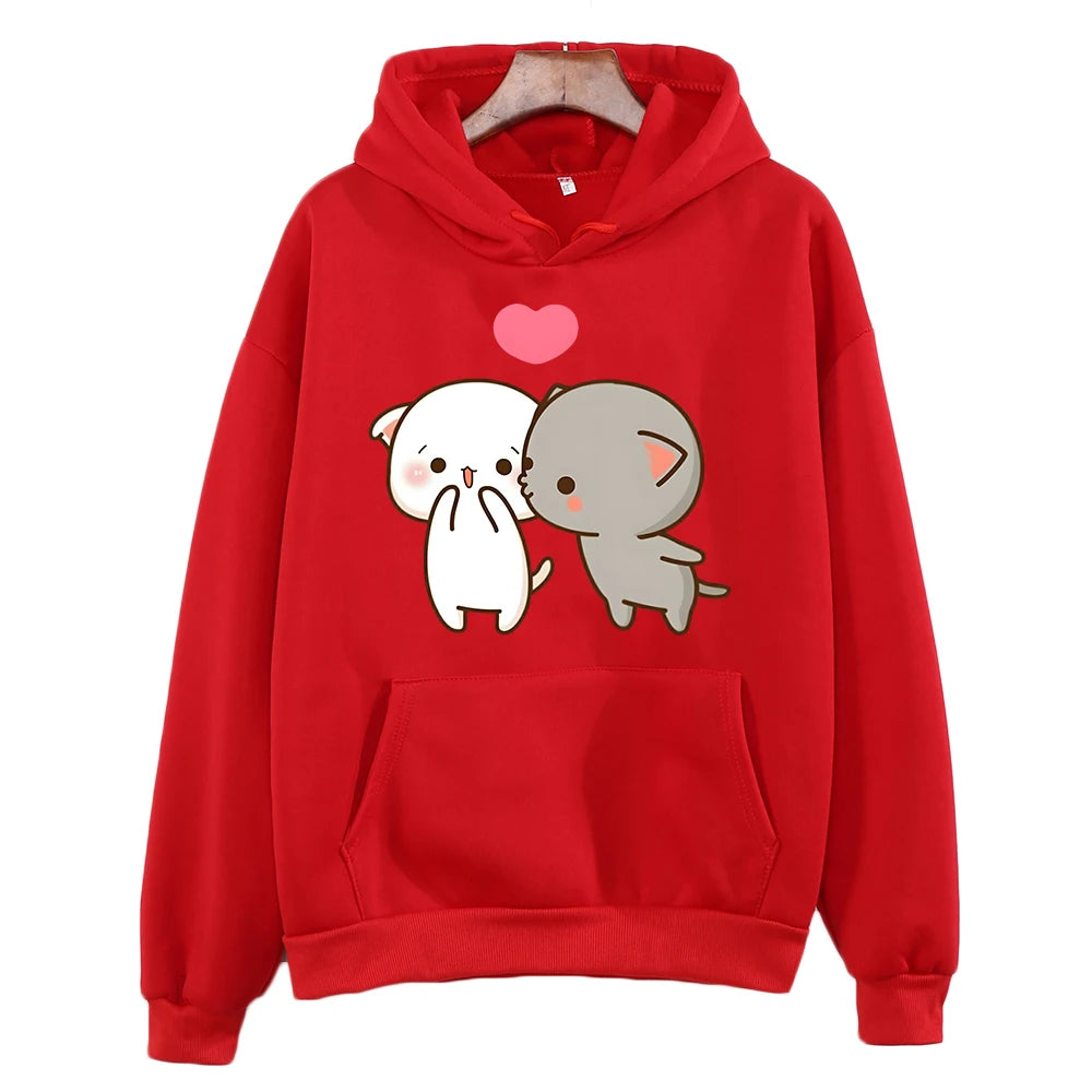 Peach and Goma Mochi Cat Cartoon Print Hoodie Women'S Clothing Kawaii Boba Femme Summer Sweatshirt Sudaderas Girls Cute Hoodies