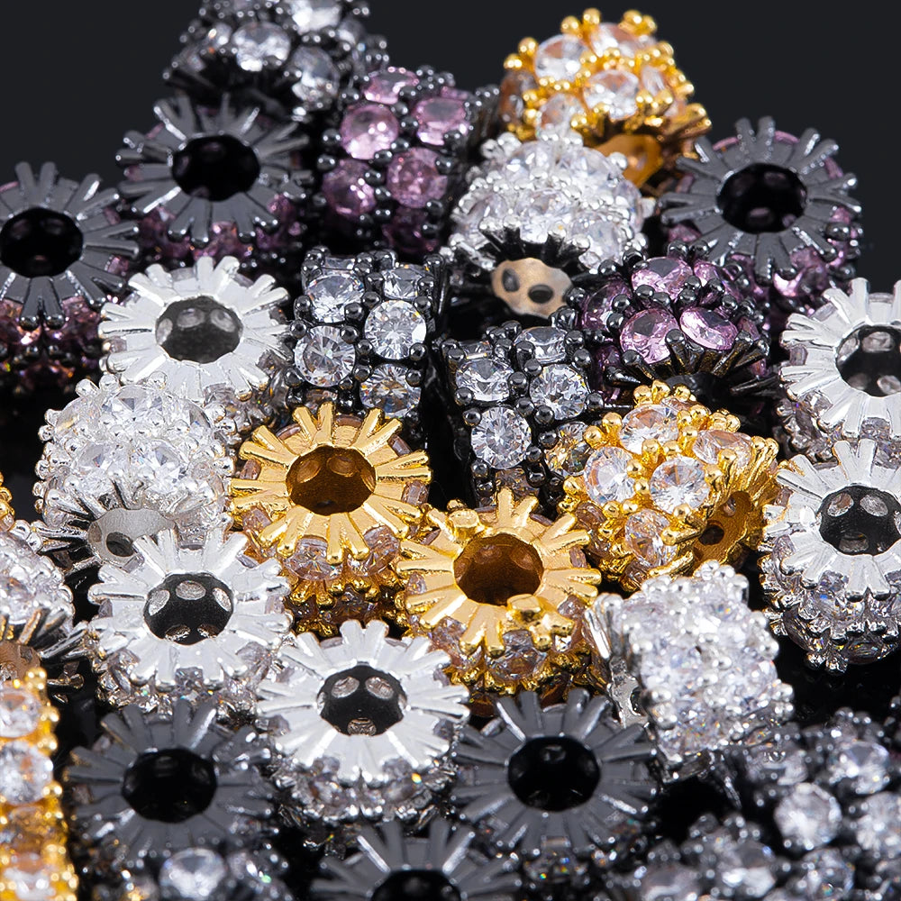 5pcs Metal Zircon Copper Snowflake Spacer Beads Bracelets Barrel Spacers Beads Accessories Necklace Jewelry Making Components