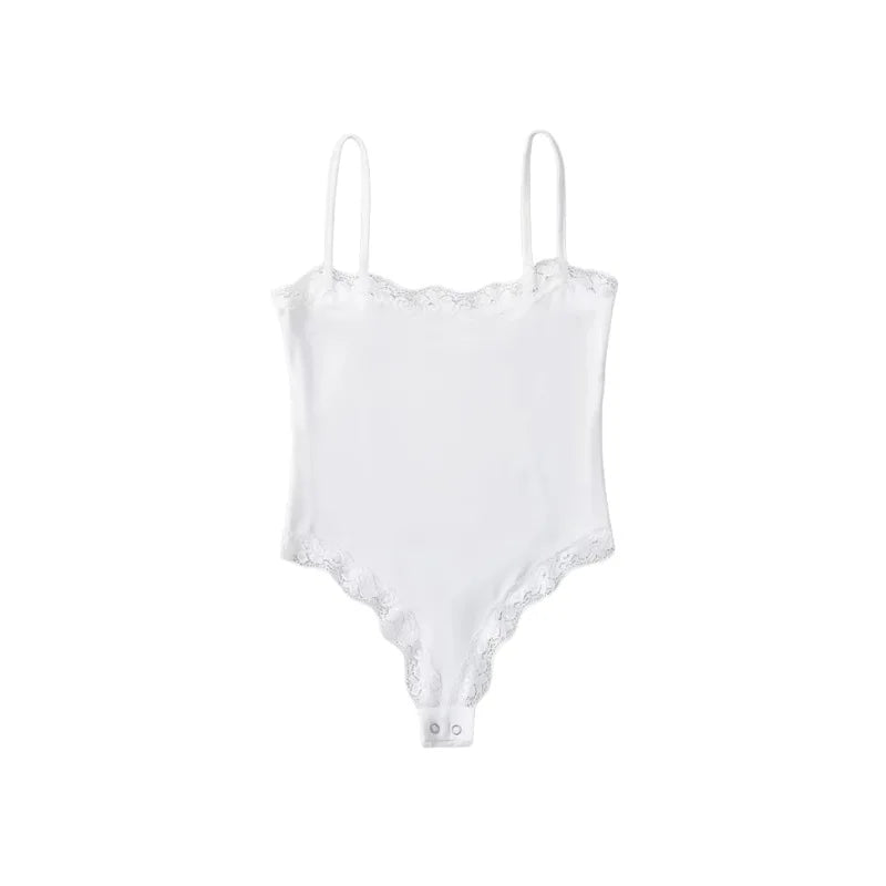 Women Lace Patchwork Cami Thong Jumpsuit Bodysuit