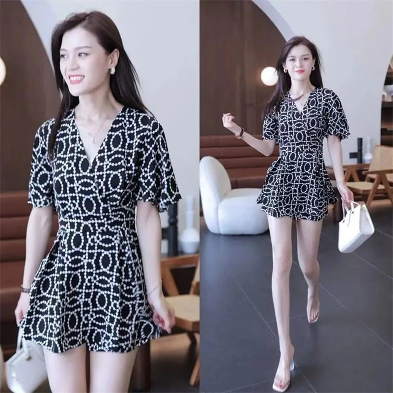 Women's Fashion Print Suit 2024 Summer New Western-style Long Tops Shirts And Shorts Two Piece Sets For Women Plus Size Clothing