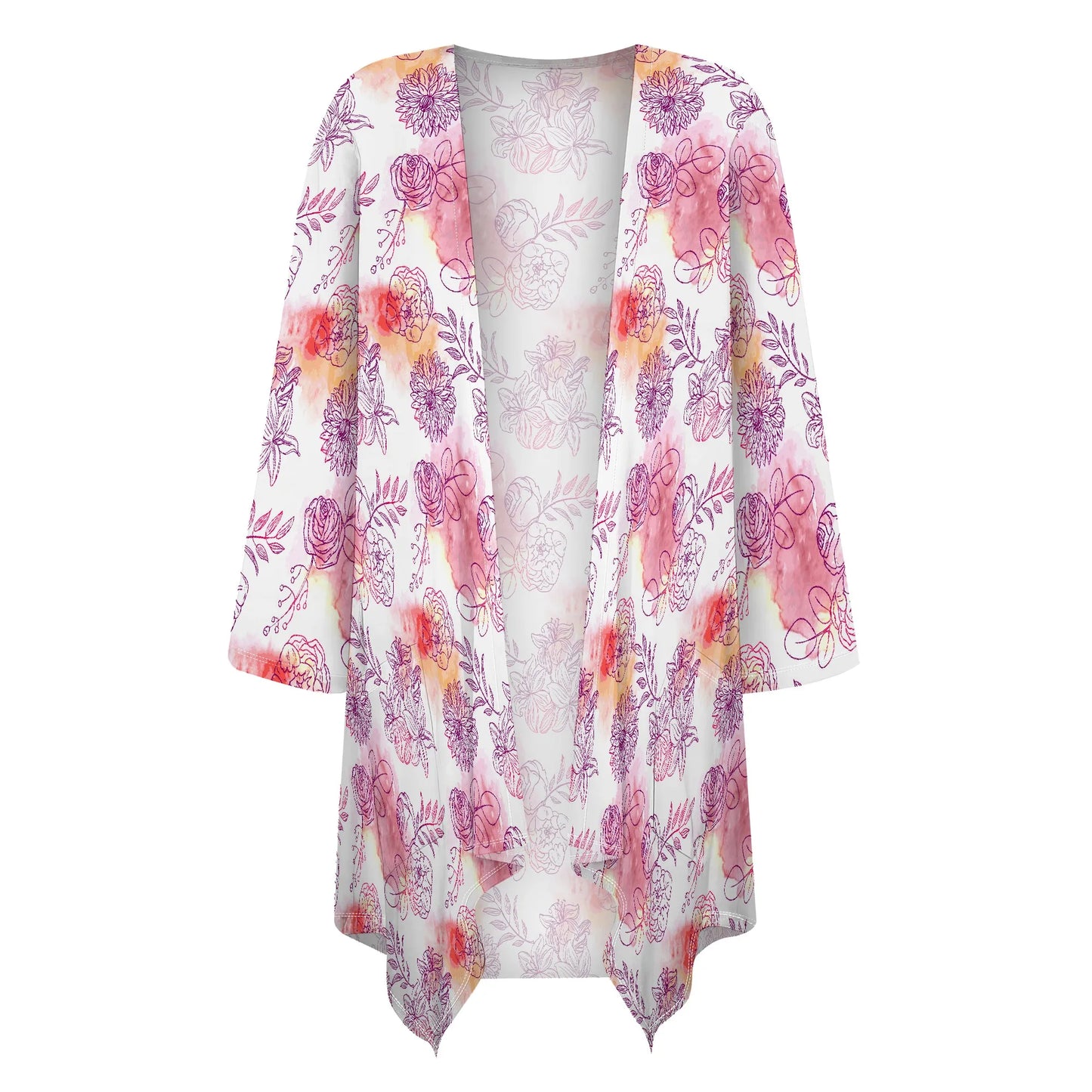 Women's Lightweight Floral Print Half Sleeve Blouse Shirts Thin Coat Cardigan Mod with Pocket