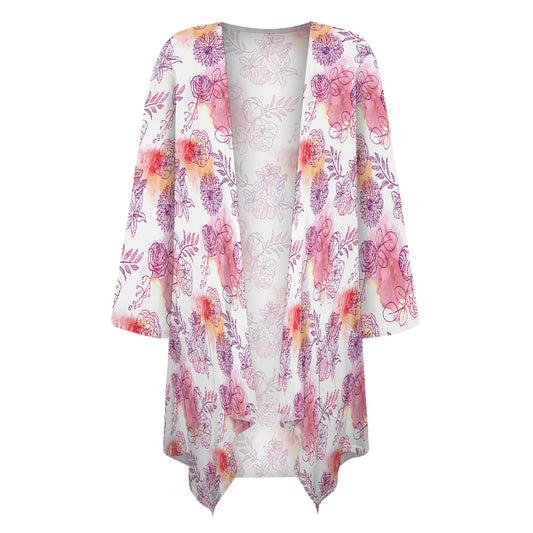 Women's Lightweight Floral Print Half Sleeve Blouse Shirts Thin Coat Cardigan Mod with Pocket