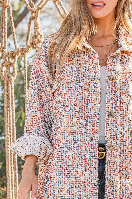 Casual Chic Multicolor Twill Long Sleeve Button-Down Shacket