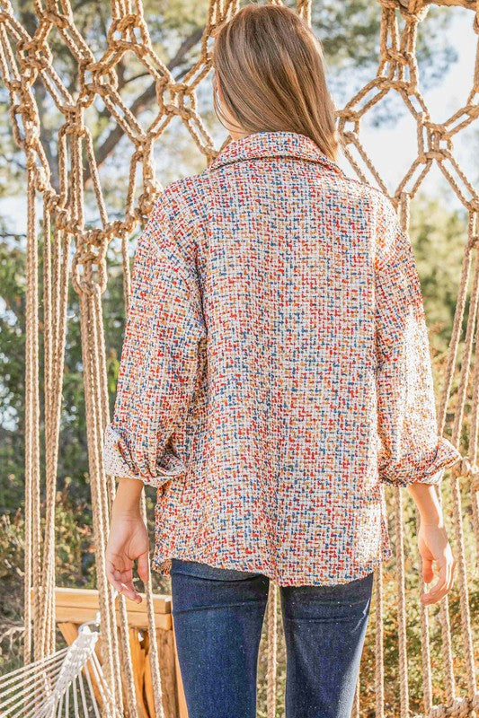 Casual Chic Multicolor Twill Long Sleeve Button-Down Shacket