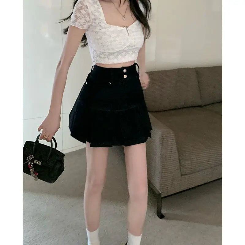 Woman Denim Skirt Mini Blue Jeans Skirts for Women High Waist Clothing Sales Vintage Aesthetic Y2k Casual Quality Modest Stylish