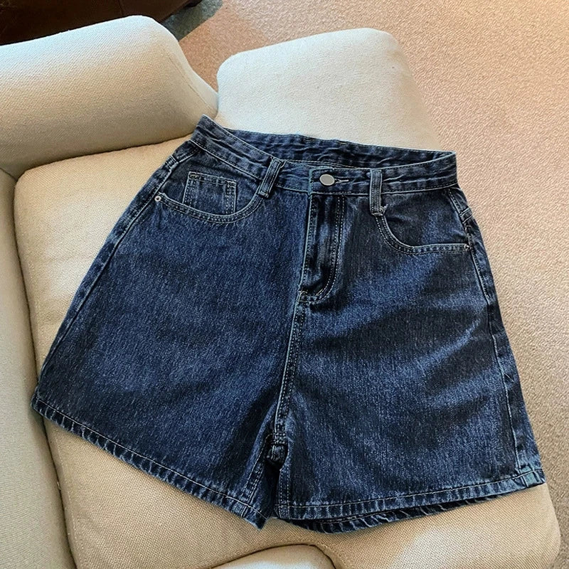 Denim shorts women summer new fashion ins high waist simple thin loose wide leg Jeans all match A-word hot pants