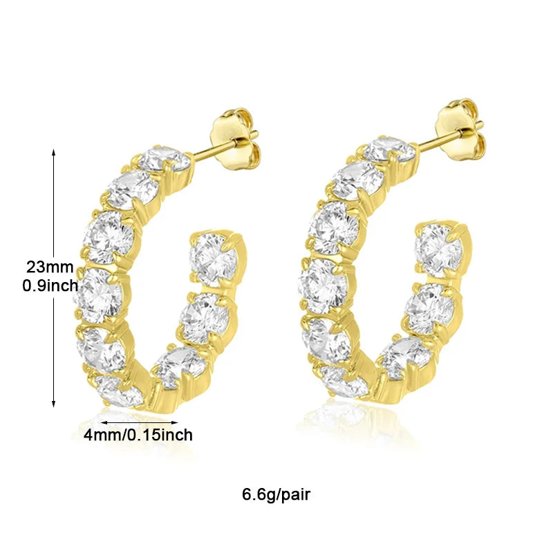 Crmya Hiphop Hoop Earring for Women Yellow Gold Color Zircon cuff Hoop Earrings Fashion Women 2024 Jewelry Accessories Wholesale