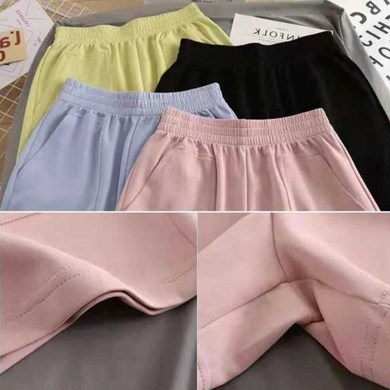 Casual Women's Shorts High Waist Summer Sports Shorts With Pocket Loose Homewear Bottoms Girls Homewear Wide Leg Sweat Short