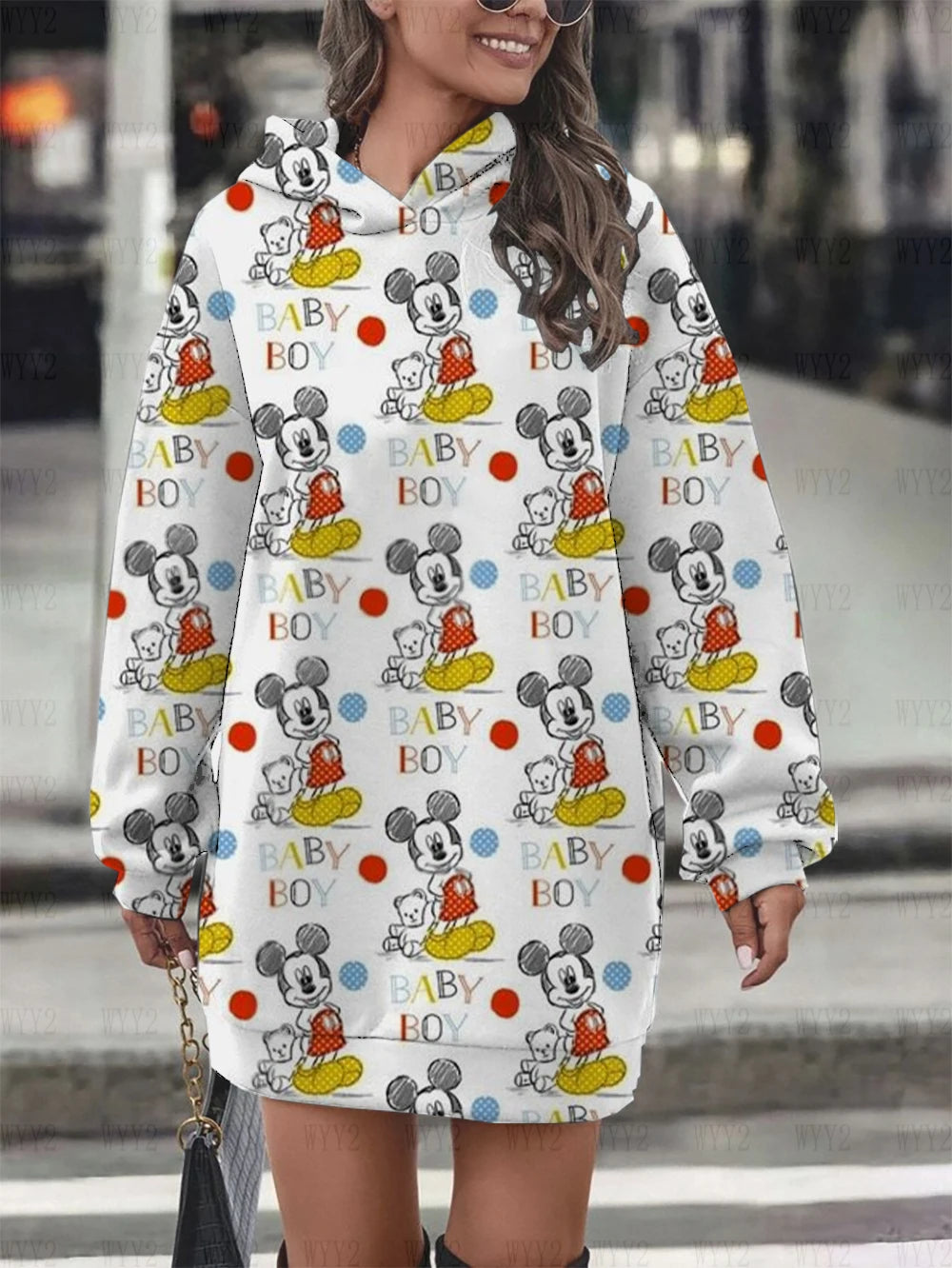2024 new Disney series print hooded pullover casual cartoon ladies party dress fashion street autumn and winter sweatshirt