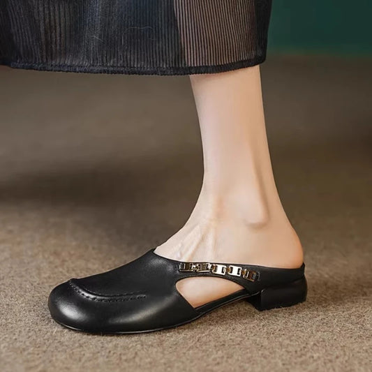 Women Slippers Heeled Sandals Comfort Mules Shoes Woman Loafers 2025 Brand Casual Shoes Shallow Summer Soft Leather Sandalias