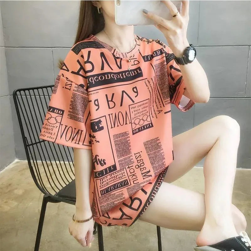 2025 Summer New Korean Version Plus Size Short-sleeved T-shirt Women's Loose Short-sleeved Casual Fashion Trend Tops Ins Trend