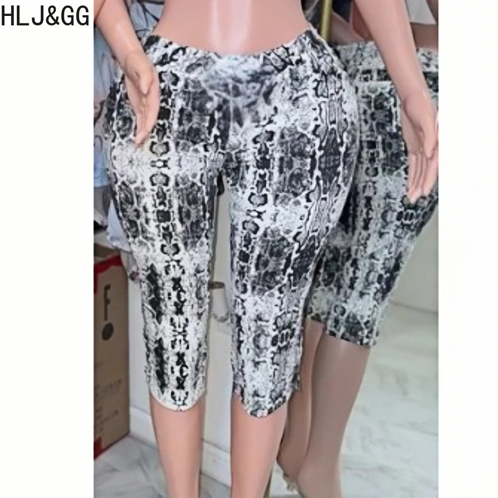 HLJ&GG Fashion Leopard Printing High Waisted Skinny Shorts Women Elastic Waist Slim Shorts Summer New Female Bottom Streetwear