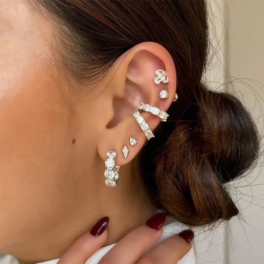 Crmya Hiphop Hoop Earring for Women Yellow Gold Color Zircon cuff Hoop Earrings Fashion Women 2024 Jewelry Accessories Wholesale