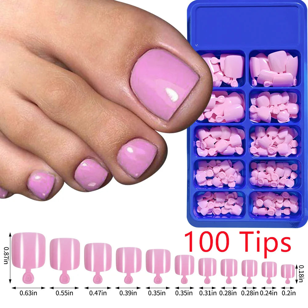 1Pack Toe Nail Tips - Short French Tip Press On Toenails 100/120Pcs Pink Soft Gel Tips ToeNails Soak Off Fake Toe Nail Extension