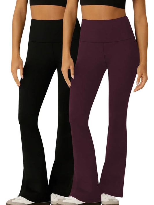 2 Pack Women's Super Soft Flare Pants High Waisted Tummy Control Workout Yoga Push Up Gym Fitness Long Leggings Bell Bottoms
