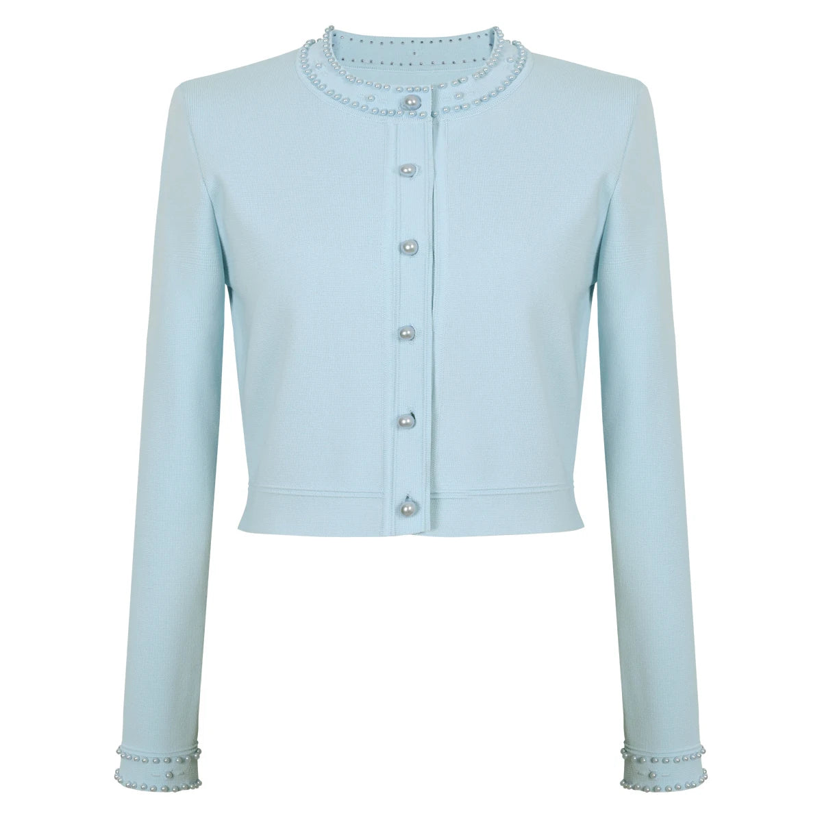 Three Color High-quality Elastic Knitted New Fashionable Luxury Pearl Long Sleeved Cardigan Sleeveless Slim Fit Dress Women Set