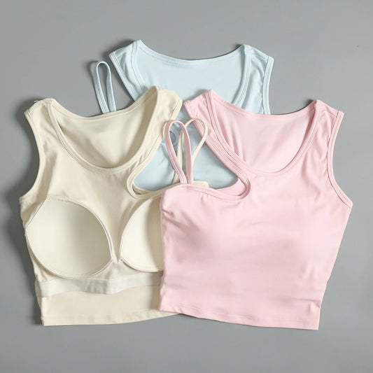Integrated sports underwear for women summer yoga exercise fitness bra high-value running shock-proof gathering vest wear