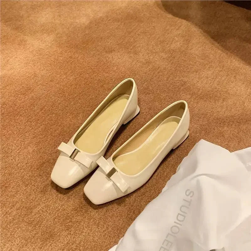 Leather Version Grape Mom 2025 Elegant Square Head Metal Buckle Butterfly Knot Chunky Heel Commuter Shoes Versatile Open Toe Wom