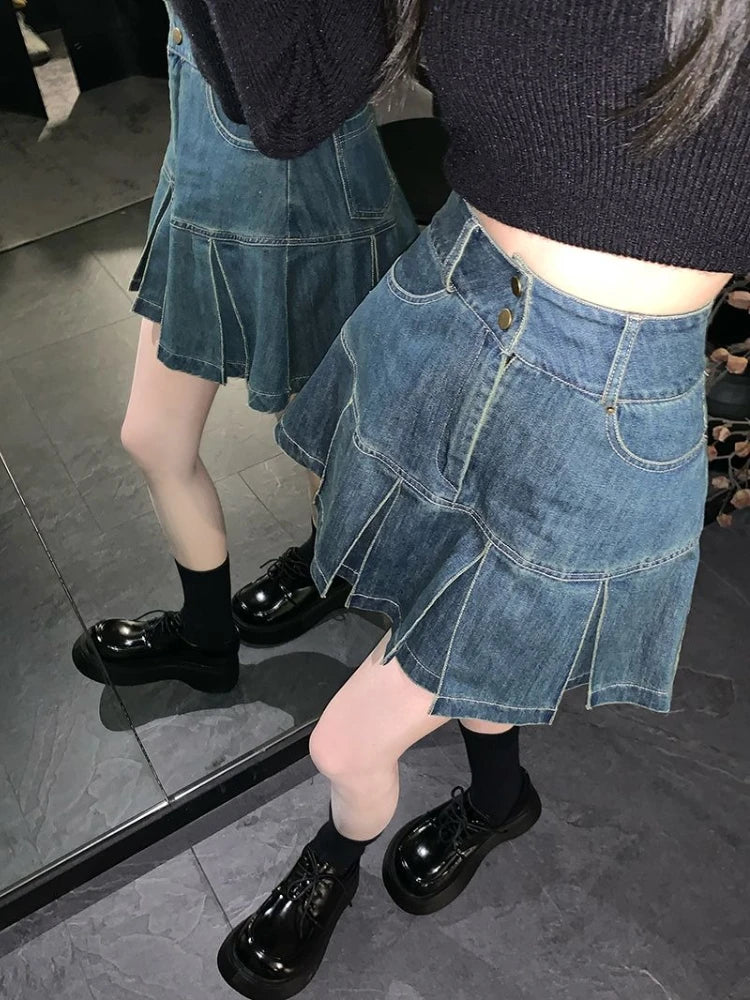 Woman Denim Skirt Mini Blue Jeans Skirts for Women High Waist Clothing Sales Vintage Aesthetic Y2k Casual Quality Modest Stylish