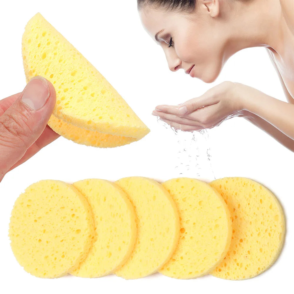 10pcs 6-9cm Yellow Face Round Makeup Remover Tool Wood Sponge Cellulose Cosmetic Puff Cleansing Sponge Facial Washing Sponge