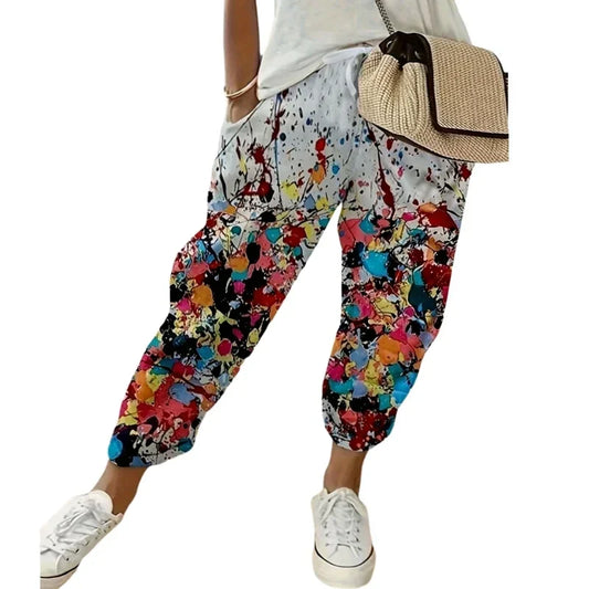 Plus size 1XL-5XL Women Fashion Print Bottom Sweat High Waist Sporty pants Pockets Gym Athletic Woman Clothing
