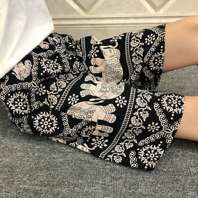 Women Casual Shorts Printing Tropical Floral , Beach Bottoms, Plus Size, Home Cotton Printing, Loose Beach Bottoms