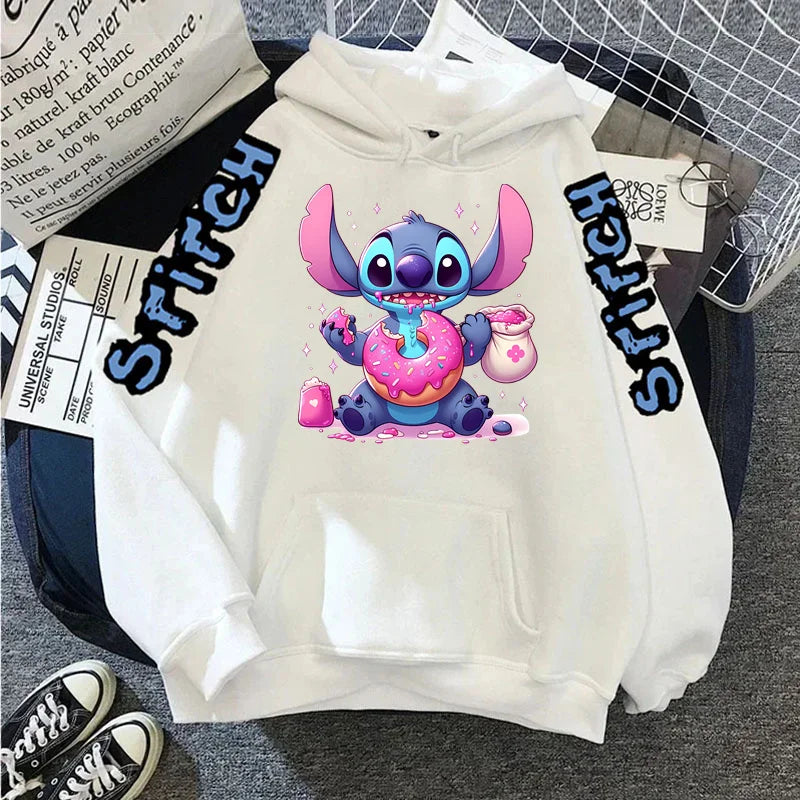 Luxury Brand Women's Hoodies Disney Lilo & Stitch Harajuku Jackets Japanese Fashion Winter Sweaters Women's Warm Sweatshirts