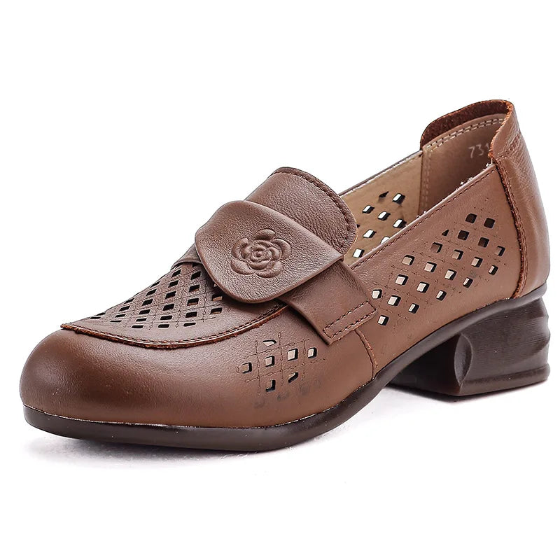 New antique chic rose pumps shoes women vintage heels genuine leather slip on shoes woman square heel pumps ladies dress shoes