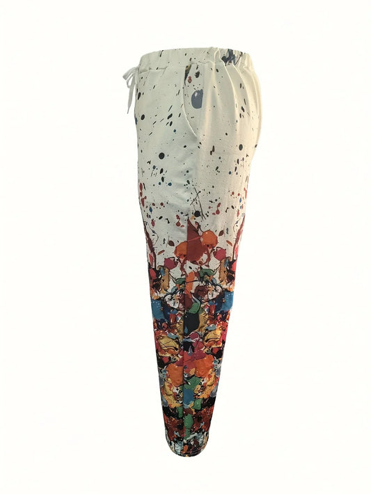 Plus size 1XL-5XL Women Fashion Print Bottom Sweat High Waist Sporty pants Pockets Gym Athletic Woman Clothing