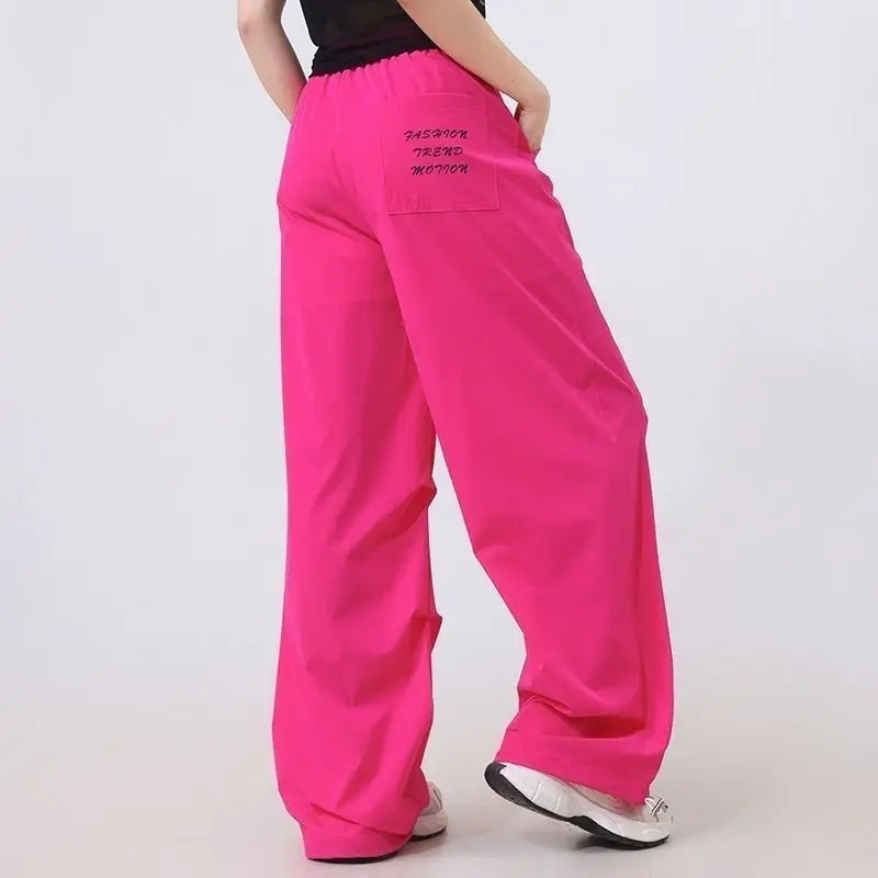 Fashion Printed Letter Spliced Pockets Casual Pants Female Clothing 2025 Spring Summer New Loose Elastic High Waist Cargo Pants