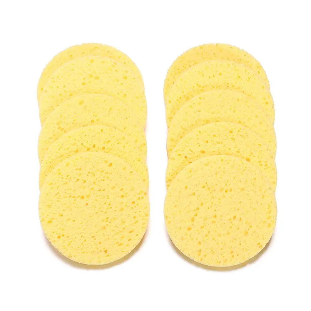 10pcs 6-9cm Yellow Face Round Makeup Remover Tool Wood Sponge Cellulose Cosmetic Puff Cleansing Sponge Facial Washing Sponge