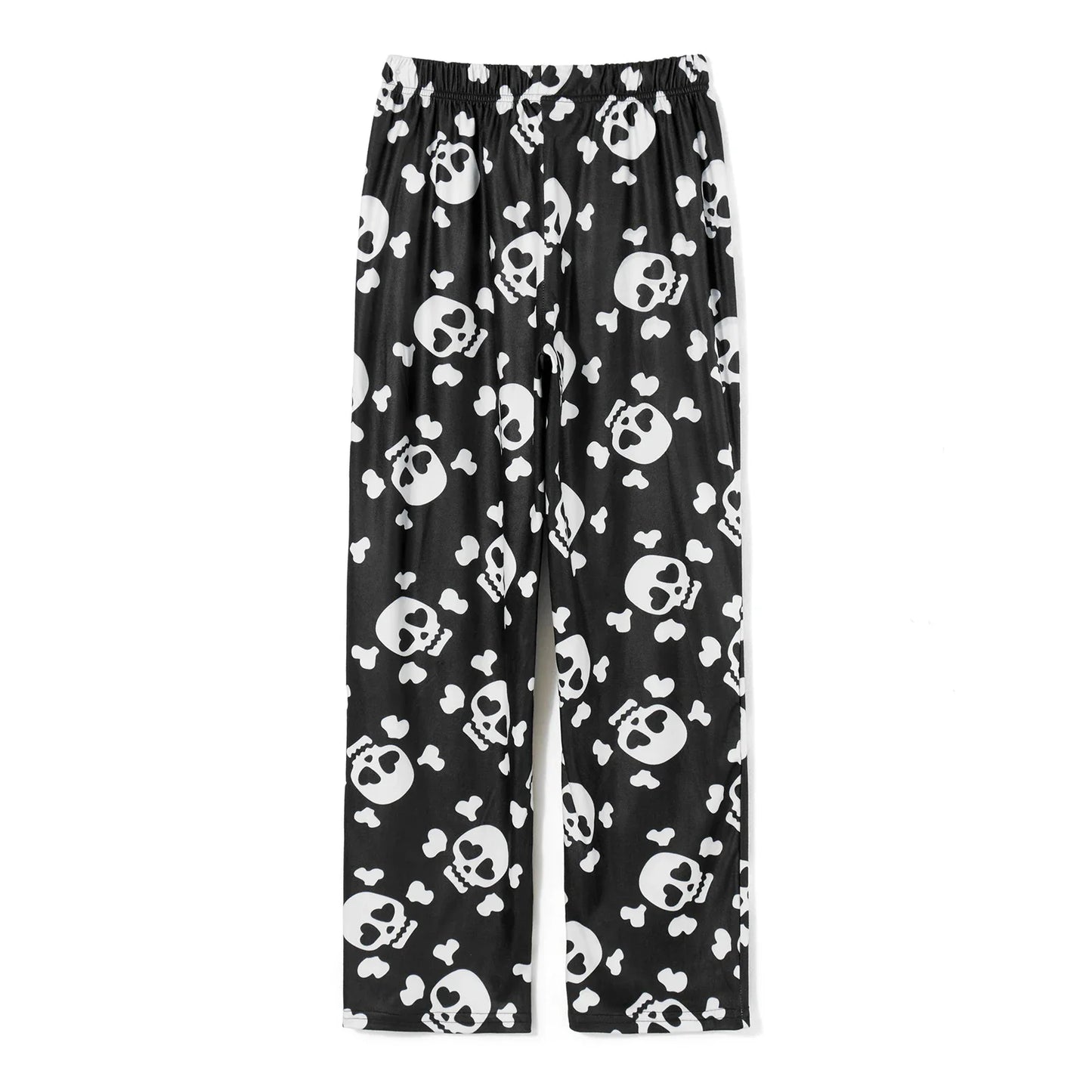 Women Christmas Skull Print Pajama Pants Elastic Waist Long Pants Skeleton Straight Pants Lounge Bottoms Sleepwear