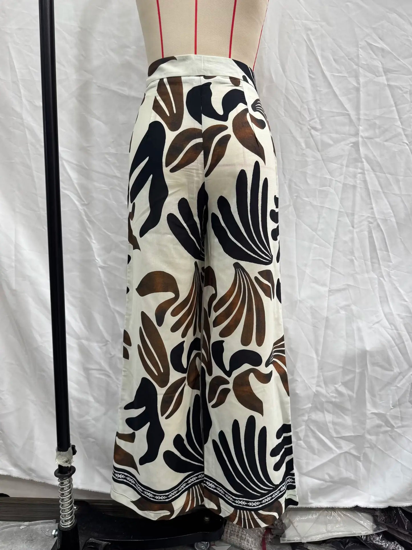 European and American style 2025 new print retro mid-waist wide-leg casual pants