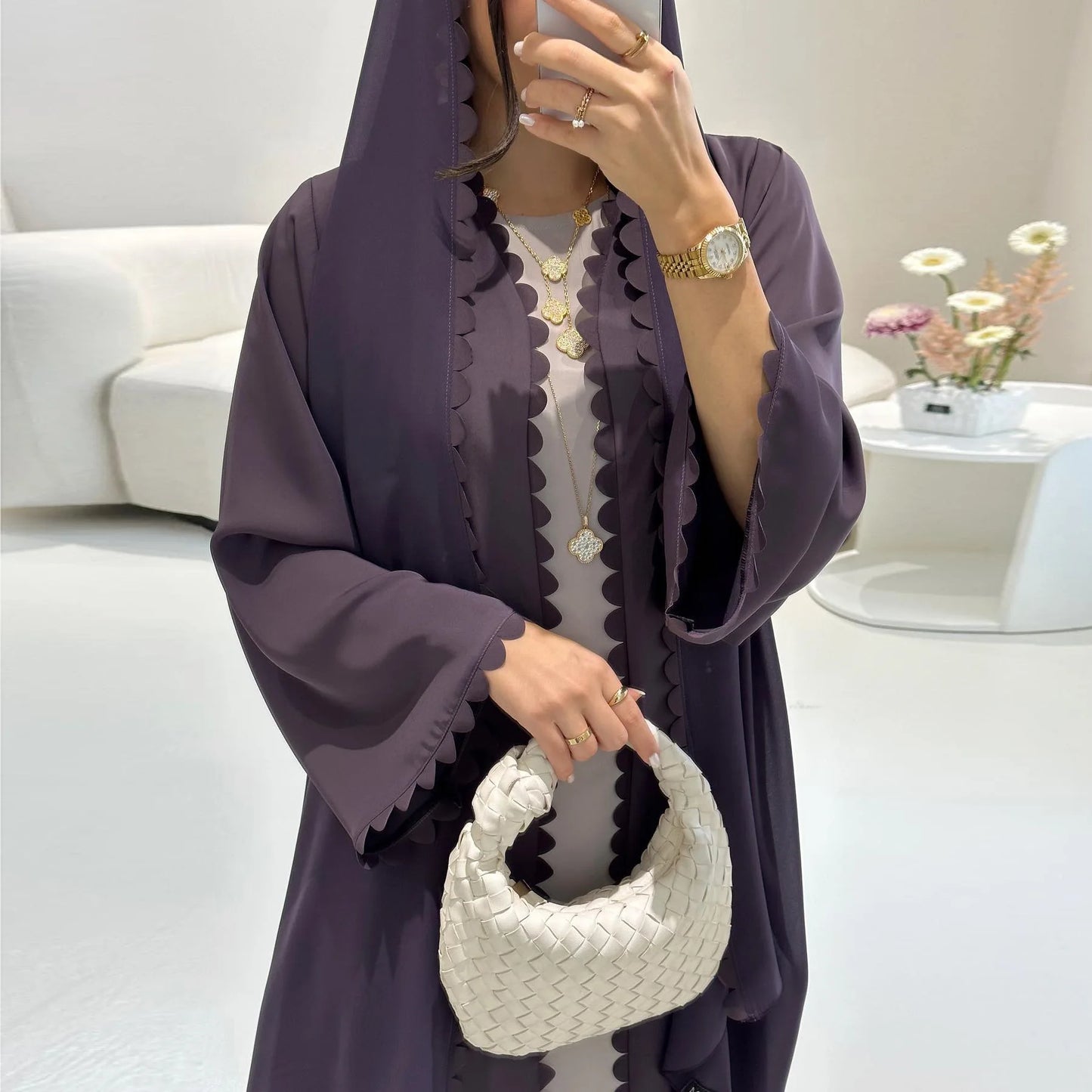 Mq193 2025 Tiktok Fashion Dubai Turkey Elegant Cardigan with a Two-piece Scarf Abaya Abaya Ramadan Dubai Luxury Islam Elegant
