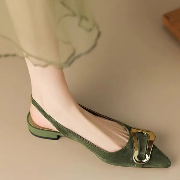 Suede Women Shoes Pointed Toe Fashion Sandals 2025 Summer Slingback Dress Shoes Casual Slip on Pumps Low Heel Chaussure Femme