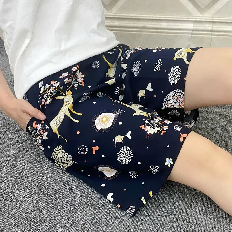Women Casual Shorts Printing Tropical Floral , Beach Bottoms, Plus Size, Home Cotton Printing, Loose Beach Bottoms