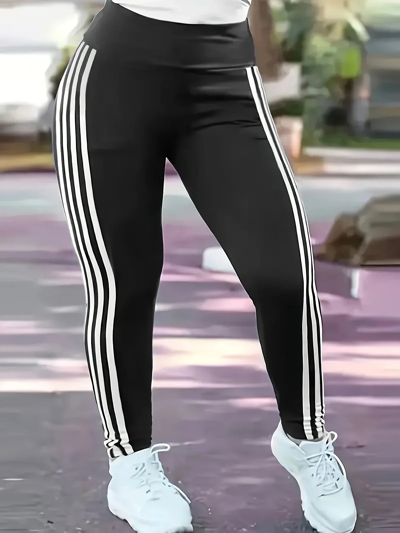 Women 1XL-5XL Plus Size Ladies Casual Slim Sports Pants Running Pants Fashion Striped Leggings Pants