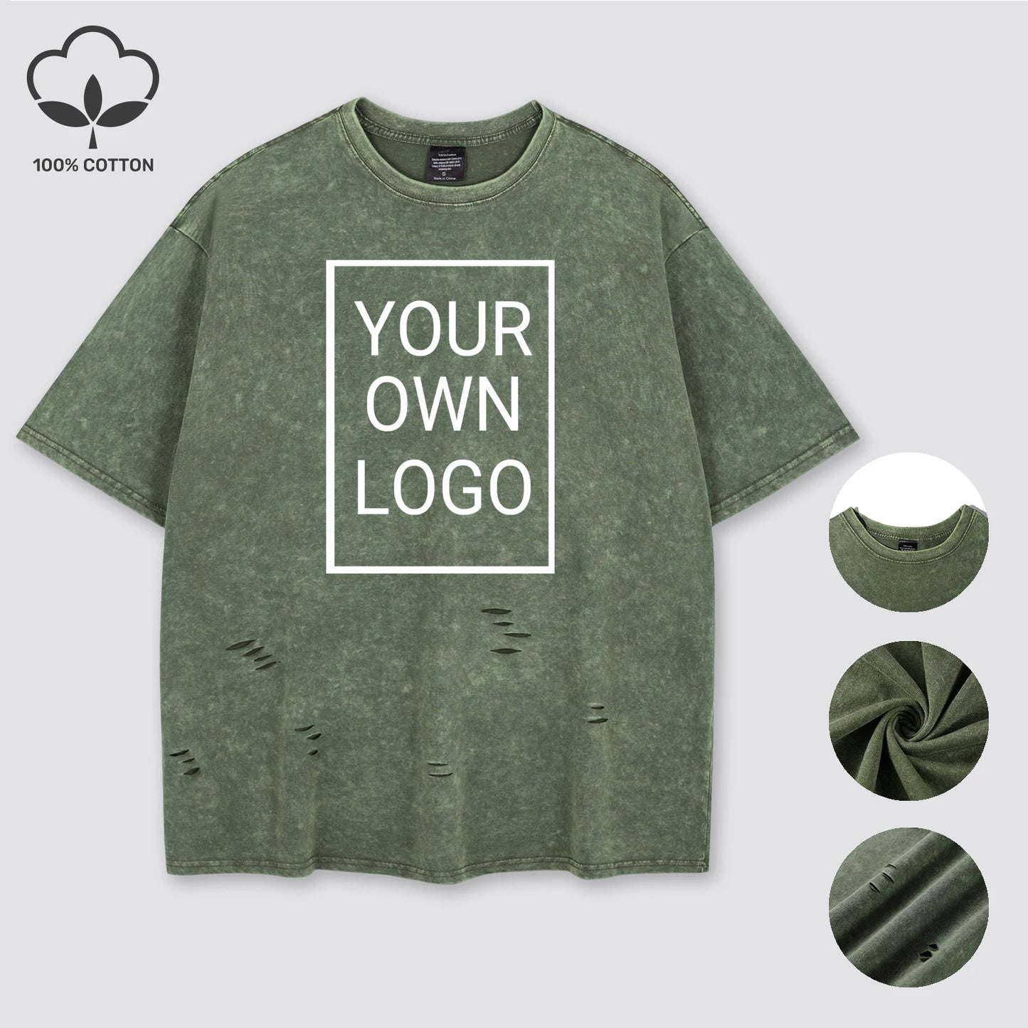 Customized The Logo DIY Pattern Cotton Washed Holes T Shirt Woman Oversize Y2K T-Shirt Summer Hip Hop Top All-Match Short Sleeve
