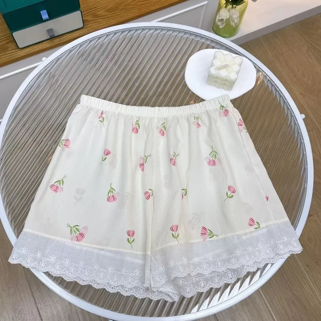Women Shorts Summer Homewear Love Printed Lace Panties Pajamas Bottoms Fashion Safety Short Pants Girls Loose Sleeping Pants