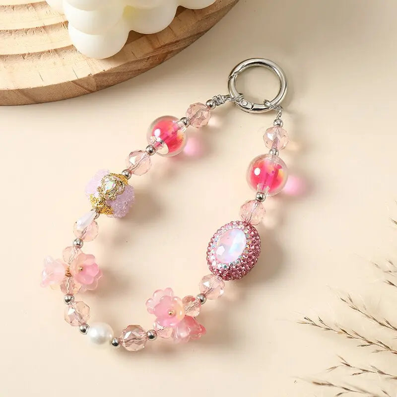 Ins Style Flower Design Phone Charm Fashion Accessory Beads Chain for Mobile Phone, Key and Bag Pendant