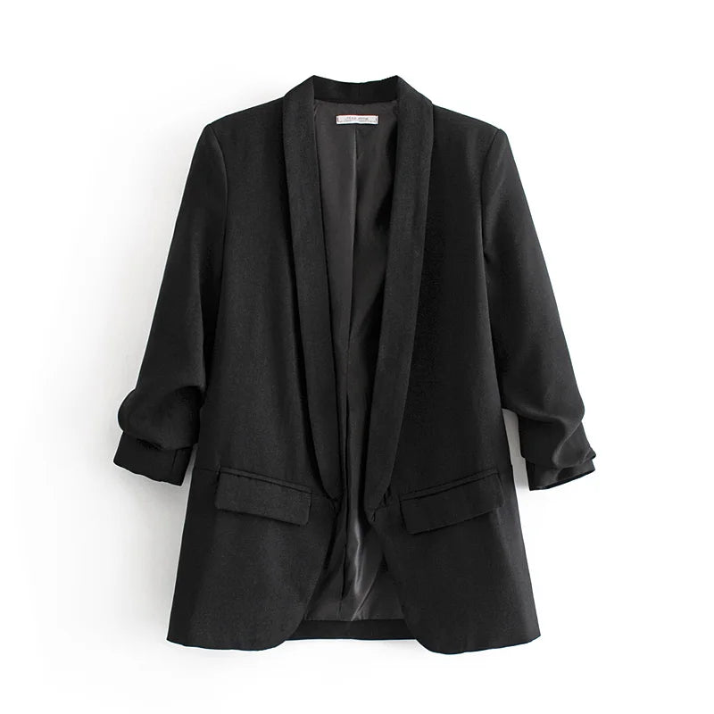 Spring Street Sle Women's Pure Color Long Sve Jaet Coat Cardigan Base irt Tailored Collar Loose Fit Faion Top