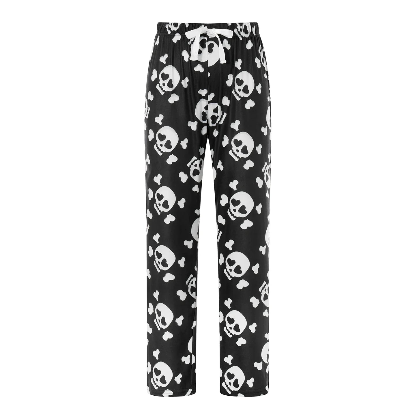 Women Christmas Skull Print Pajama Pants Elastic Waist Long Pants Skeleton Straight Pants Lounge Bottoms Sleepwear