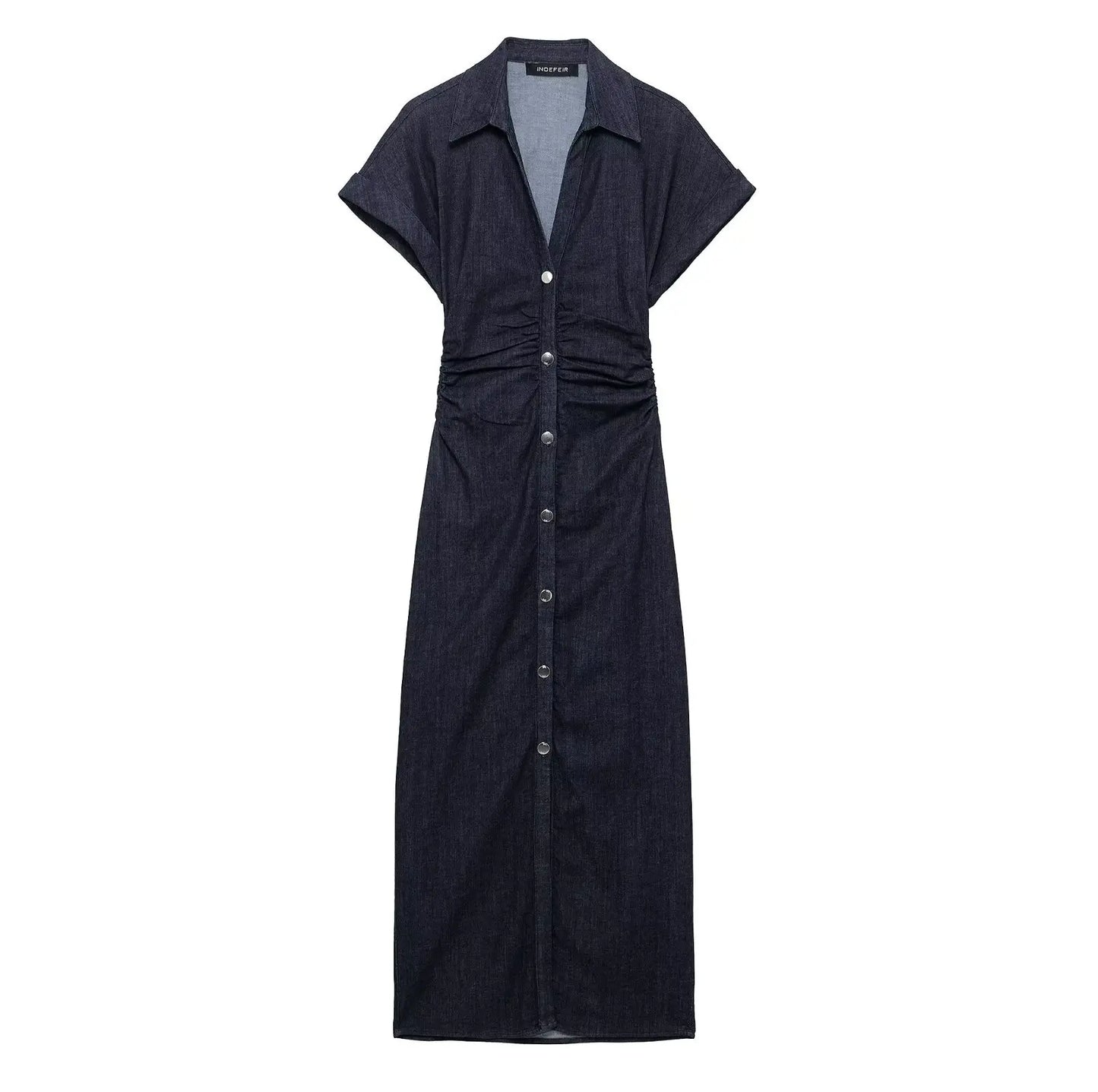 Womens Denim Dresses Summer 2025 Button Bodycon Blue Dress Ruffled Denim Turn Down Collar Long Dress Chic Casual Beach Vestidos