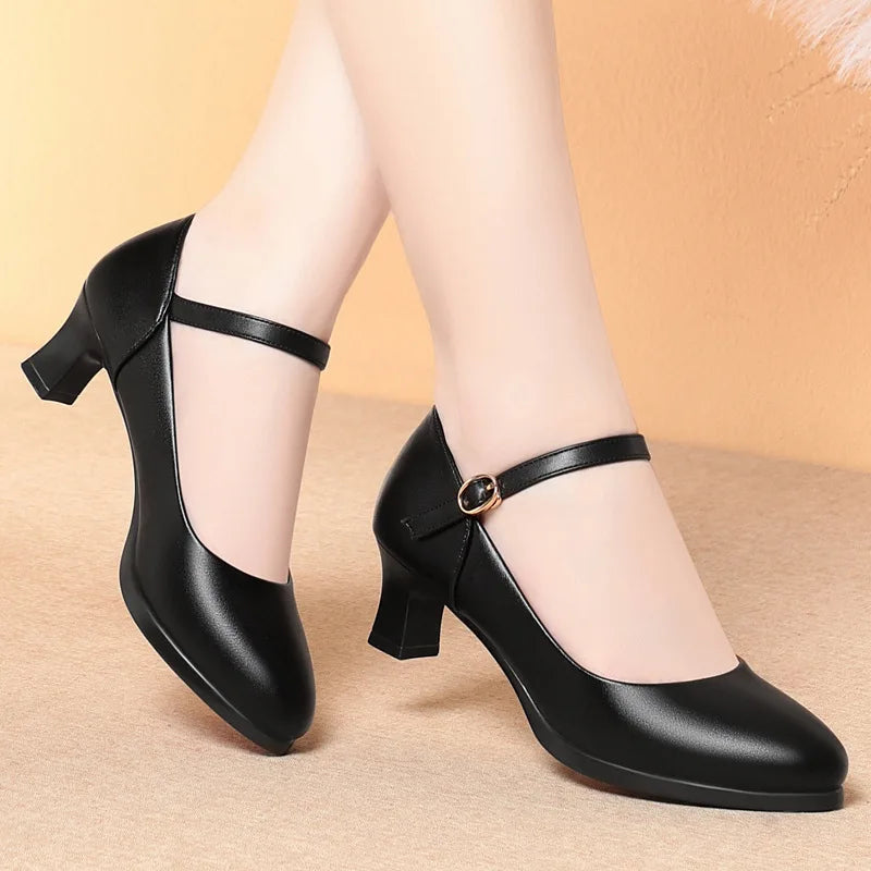 5cm Heels Flight Attendant Work Shoes Women Black Soft Comfortable Pumps Non-Slip Office Shoes for Standing All Day, Size 35-40