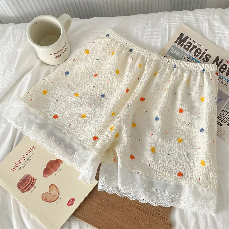 Women Shorts Summer Homewear Love Printed Lace Panties Pajamas Bottoms Fashion Safety Short Pants Girls Loose Sleeping Pants